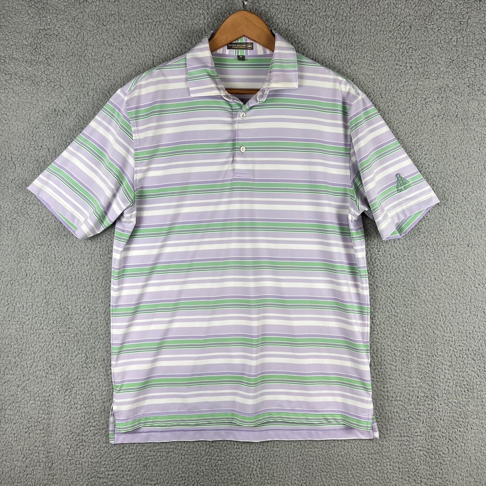 Peter Millar Summer Comfort Golf Polo Shirt Mens Medium Lavender Green Striped